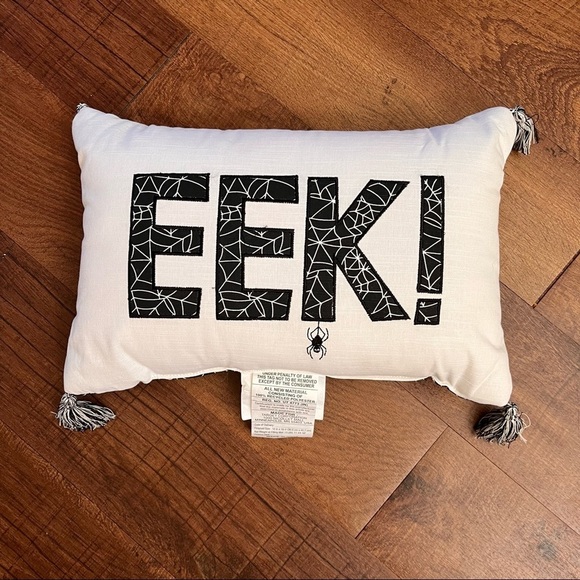 hyde & eek Other - Brand new Halloween EEK! Pillow w/tassels black white spider webs rectangle